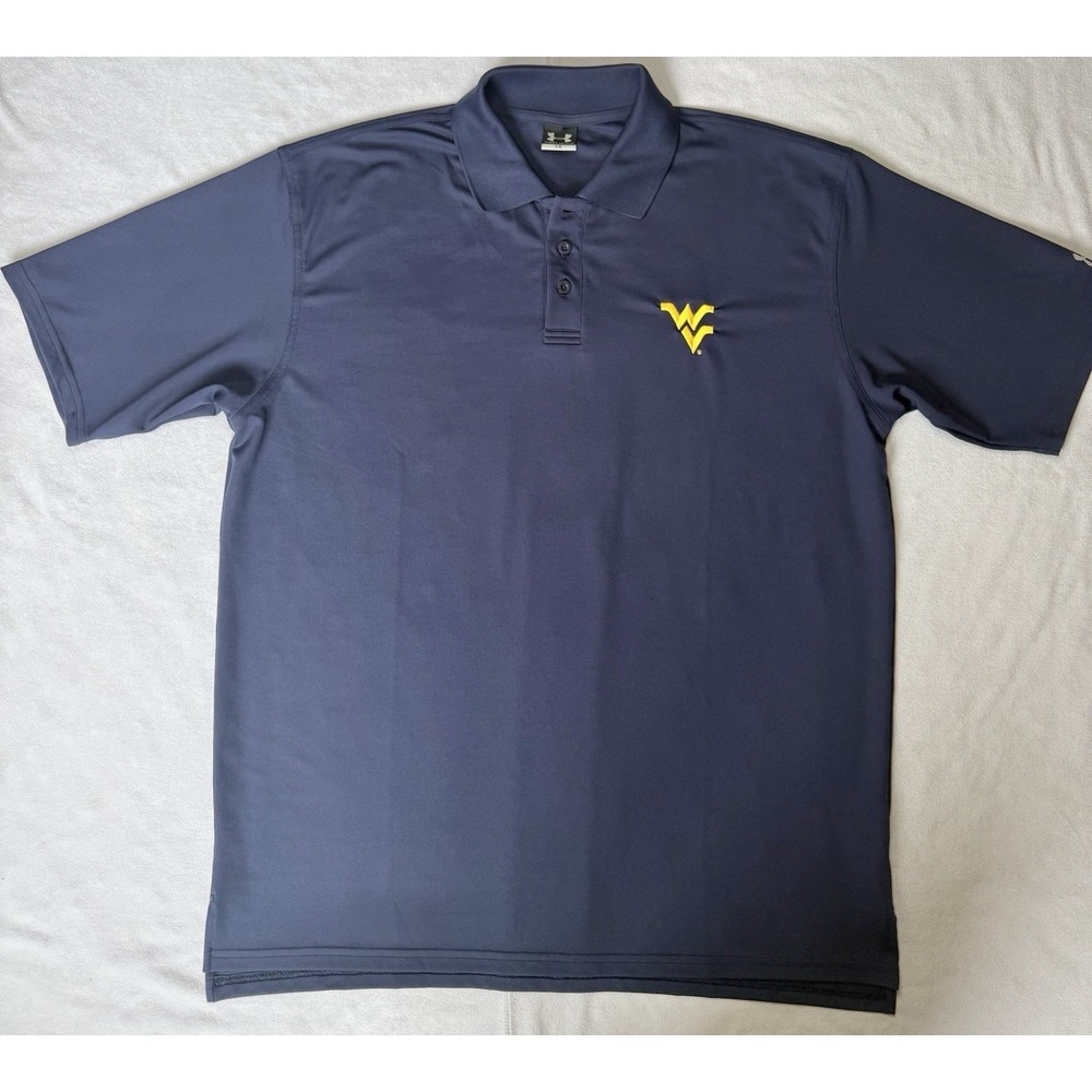 WVU Under Armour Polo Mens L Navy Embroidered Mountaineers Performance Shirt